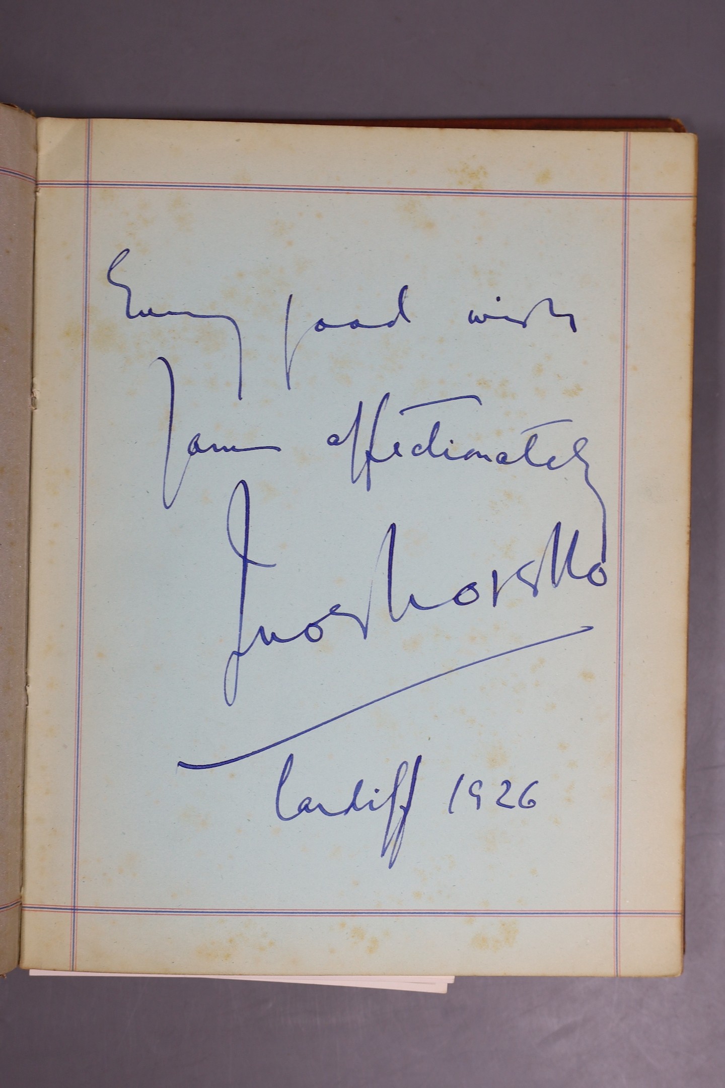 A 1920-1940s autograph album including a Bruce Bairnsfather signed Old Bill sketch, signatures of General Omar N. Bradley and some of his staff officers from the US army, mounted Adolf Hitler and Hermann Göring letters w